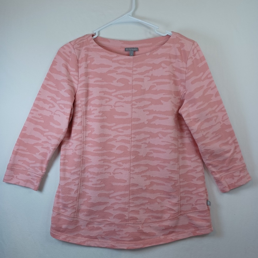 T by Talbots Pink Camo Jacquard French Terry Sweatshirt Petite Medium PM - Picture 2 of 7